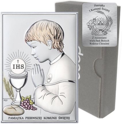 Dono Obrazek Srebrny Pamiątka I Komunii dla chłopca prostokąt z podpisem kolor DS04CO (21141363)