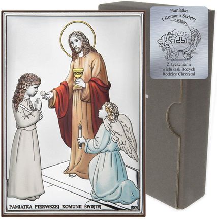 Dono Obrazek Srebrny Pamiątka I Komunii dla dziewczynki prostokąt z podpisem kolor DS31CA (35371029)