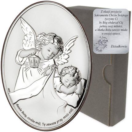 Dono Pamiątka na chrzest Obrazek srebrny Aniołek Twój Anioł Stróż owal DS28 (41811200)