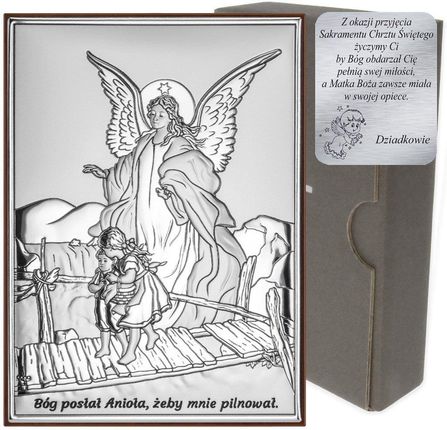 Dono Obrazek srebrny Anioł na kładce Pamiątka Chrztu Świętego DS42 (45071500)