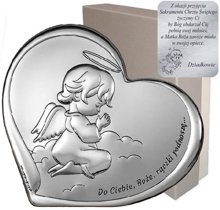 Beltrami Obrazek na chrzciny srebrny Aniołek nad dzieckiem z podpisem 6732S (45011474)