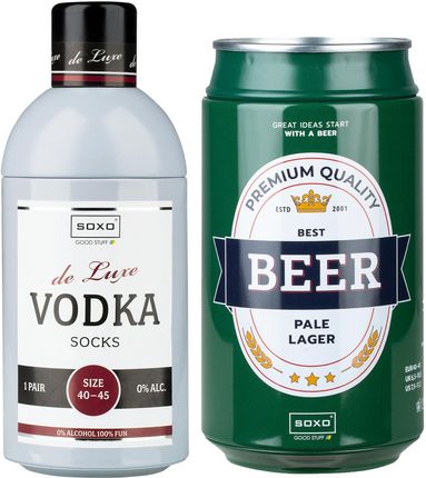 Zestaw 2x Skarpetki męskie kolorowe SOXO GOOD STUFF Vodka w butelce i piwo w puszce śmieszne bawełniane