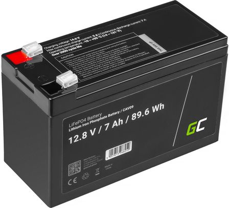 Green Cell Akumulator Litowo-Żelazowo-Fosforanowy Lifepo4 12V 12.8V 7Ah do Paneli Solarnych, Kamperów Oraz Łodzi Cav09