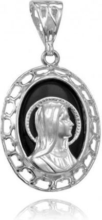 Norbisrebro Srebrny Medalik z Matką Boską na Onyksie - Próba 925 (IDJUONYKS250321)