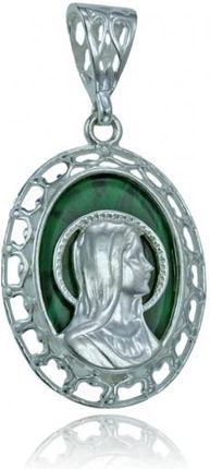 Norbisrebro Srebrny Medalik z Matką Boską na Malachicie Malachit - Próba 925 (IDJUMALACHIT)