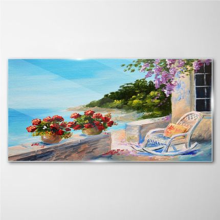 Coloray Obraz na Szkle Wybrzeże Kwiaty Morze Niebo 140x70 cm (OSH2S67090258140X70CM)