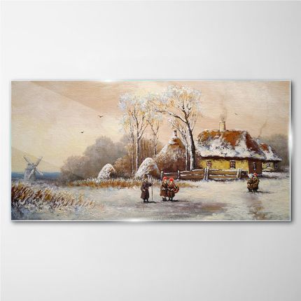 Coloray Obraz na Szkle Zima Wieś Śnieg Drzewo 140x70 cm (OSH2S738731128140X70CM)