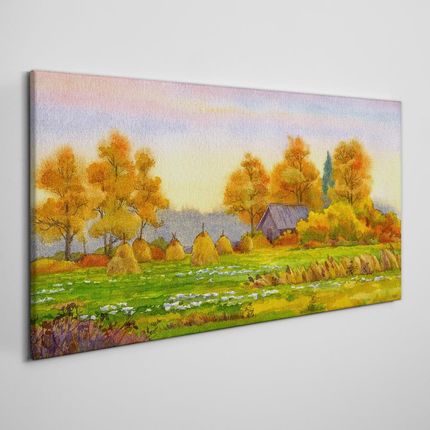 Coloray Obraz na Płótnie Malarstwo jesień wieś 140x70 cm (OCH136481522140X70CM)