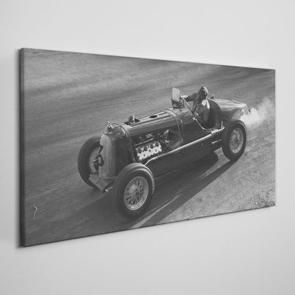 Coloray Obraz na Płótnie Samochód wyścigi Czarno-Biały 140x70 cm (OCH48894101698140X70CM)
