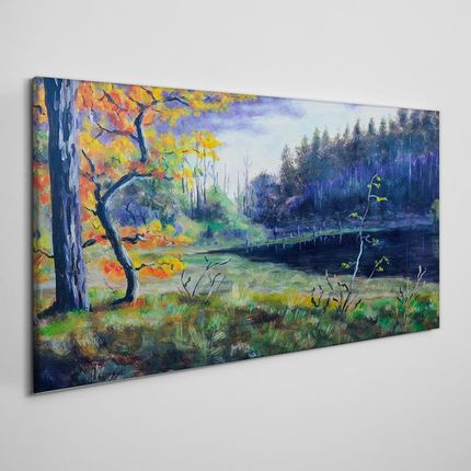 Coloray Obraz Canvas Abstrakcja Drzewa Jezioro 140x70 cm (OCH69768274140X70CM)