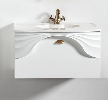 Sanitti Biała szafka umywalkowa ze złotym uchwytem matowym Sanitti Asso 80 cm AS-80-ZM