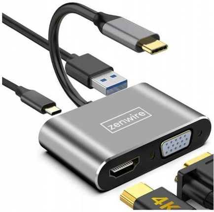 ADAPTER HUB Przejściówka USB-C 4W1 HDMI 4K VGA USB