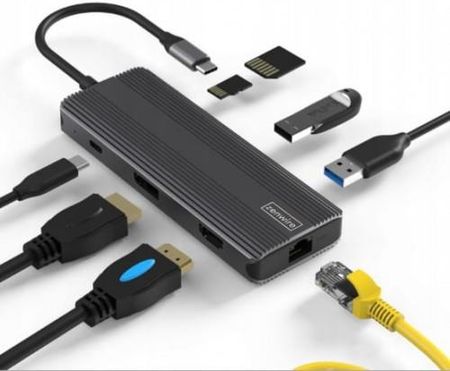 ADAPTER HUB 8w1 USB-C HDMI Display Port SD HDMI 4K USB 3.0 Gigabit Ethernet RJ-45 LAN 1000 Mbps 144 HZ
