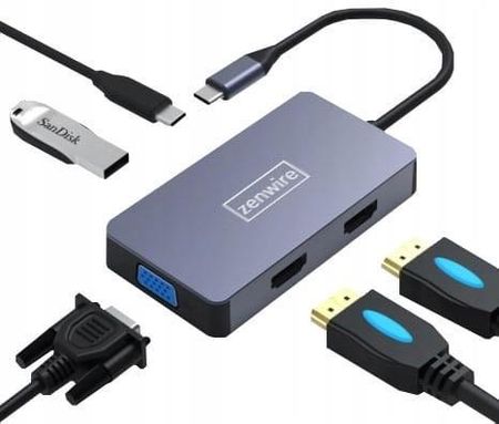 ADAPTER HUB 5W1 USB-C 2x HDMI 4K VGA USB 3.0 PD ZW Macbook Pro M1