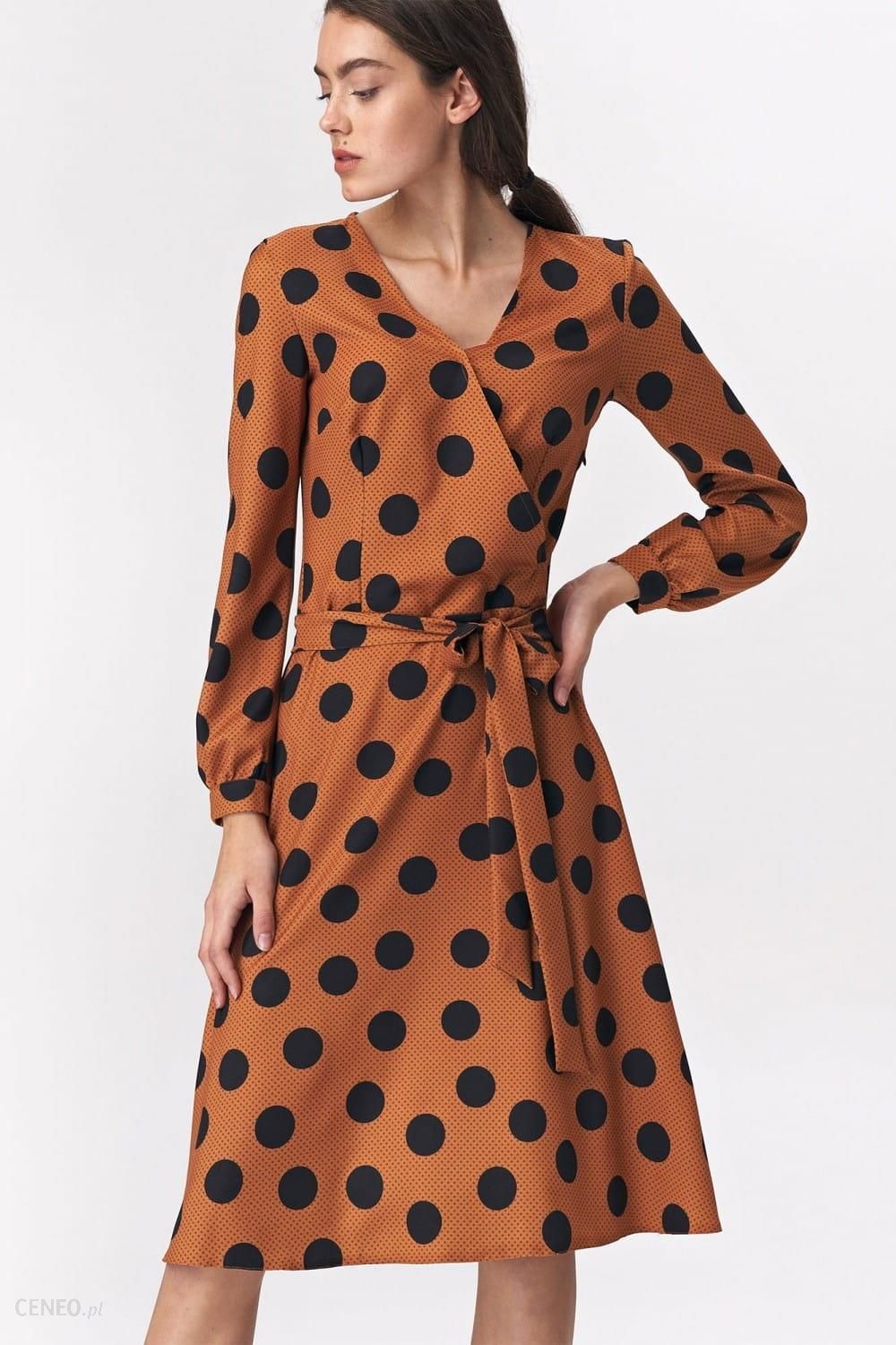Brązowa rozkloszowana sukienka w grochy S136 Brown/Grochy (42) - Ceny i  opinie 