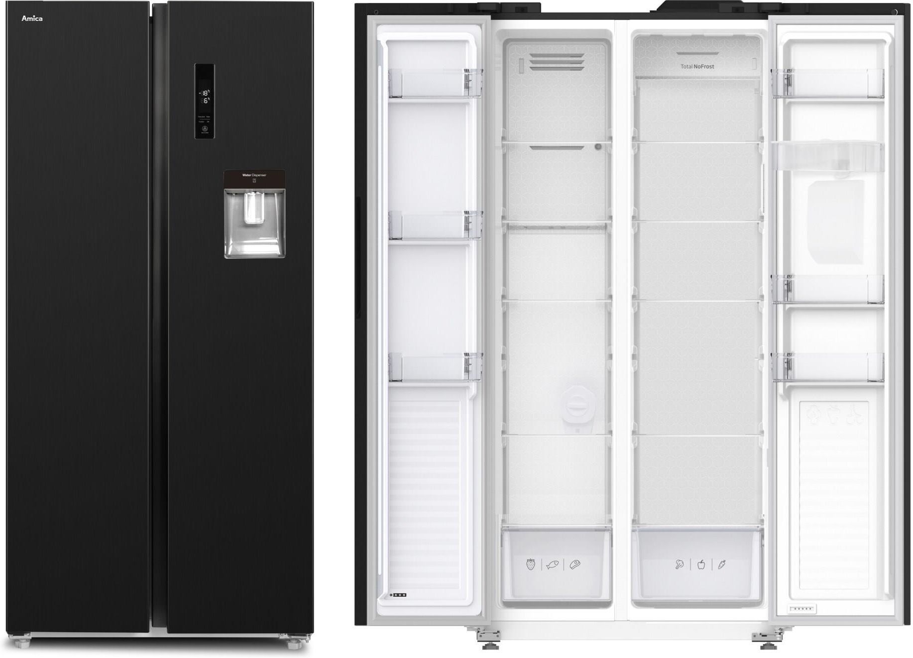 Lodówka Amica FY5079.3GDFBI Side by Side 176,3 cm Czarna od