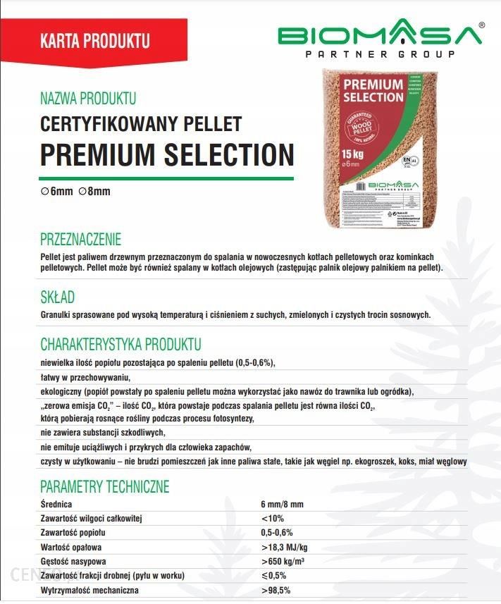 Biomasa Pellet Premium Selection Paleta 975Kg 65szt.