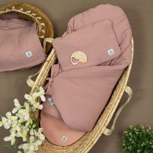 Rożek muślinowy niemowlęcy z bawełny organicznej kolor pudrowy róż + poduszka płaska - Pościel dziecięca handmade