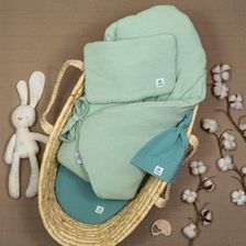 Rożek wiązany niemowlęcy muślinowy kolor miętowy GOTS plus poduszka - Pościel dziecięca handmade