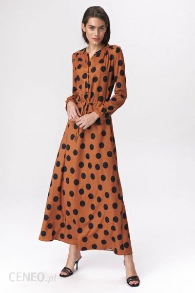Sukienka Brązowa sukienka maxi w grochy S140 Brown - Nife - Ceny i opinie -  