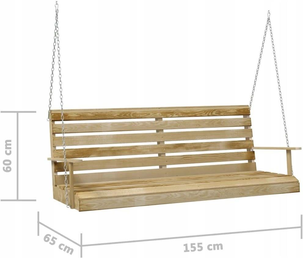 VidaXL Huśtawka Ogrodowa Impregnowane Drewno Sosnowe 155x65x60cm - zdjęcie 4 VidaXL Huśtawka Ogrodowa Impregnowane Drewno Sosnowe 155x65x60cm