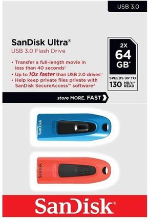 Sandisk 2x64B Ultra (USB 3.0) 130MB/s (zestaw 2 szt.) (SDCZ48064GG46BR2)