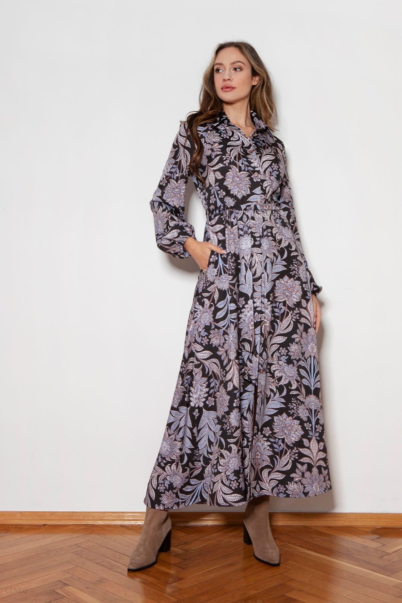 Długa kwiecista sukienka z rozkloszowanym dołem (Liliowy, XS/S) - Ceny i  opinie 