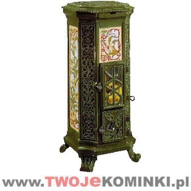 Poêle Godin Belle Epoque 3736 - Noir Et Vert Majolique, Fonte, 4,64 Kw