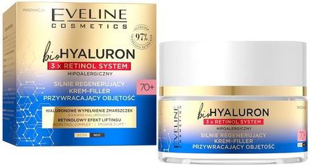 Krem Eveline Cosmetics Biohyaluron 3Xretinol System Silnie Regenerujący Przywracający Objętość 70+ na dzień i noc 50ml