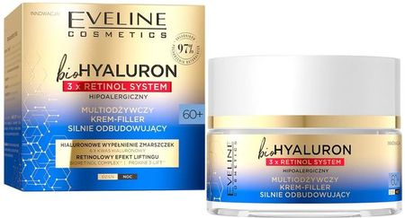 Krem Eveline Cosmetics Biohyaluron 3Xretinol System Multiodżywczy -Filler Silnie Odbudowujący 60+ na dzień i noc 50ml