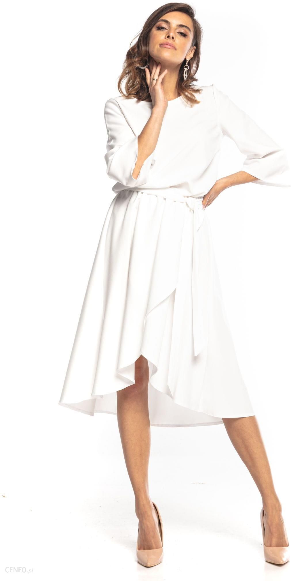 Zwiewna sukienka z dłuższym tyłem (Biały, 3XL) - Ceny i opinie 