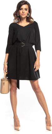 Elegancka sukienka mini z paskiem z klamrą w talii (Czarny, S)
