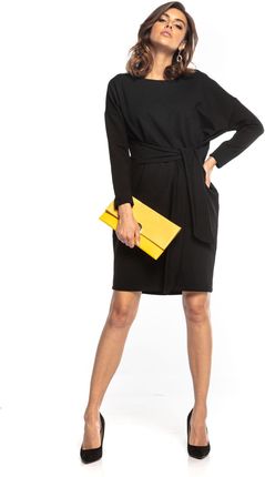 Bawełniana sukienka mini z wiązaniem (Czarny, XS/S)