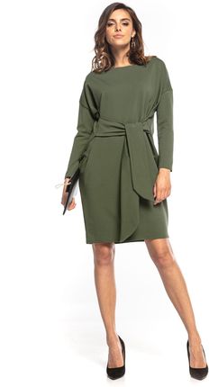 Bawełniana sukienka mini z wiązaniem (Zielony, XS/S)