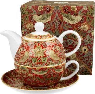 Duo Filiżanka Z Dzbankiem I Spodkiem Tea For One Strawberry Thief Red William Morris (3256)