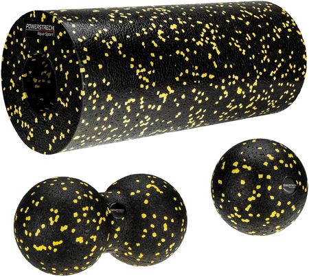 Aqua-Sport Zestaw Epp Roller Wałek + Piłka +Double Do Masażu Black-Yellow Czarny Żółty