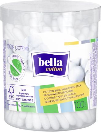 Patyczki higieniczne Bella Cotton, papierowe 100 szt. Pudełko okrągłe 