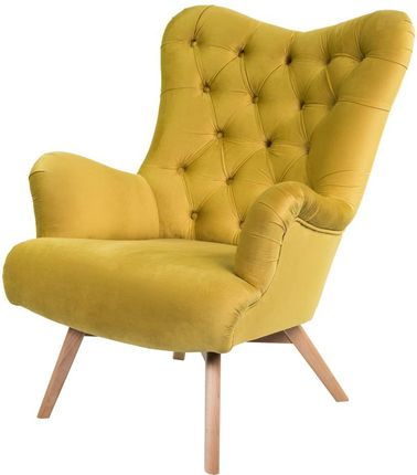 Emra Wood Design Fotel Uszak Chesterfield Cytrynowa Żółcień 9187
