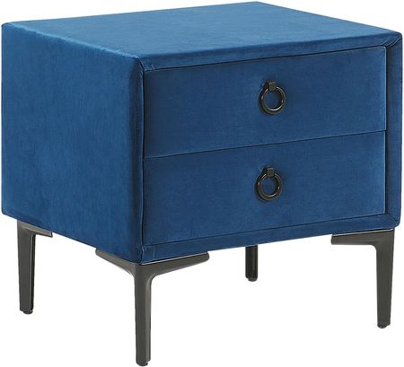 Beliani Szafka nocna niebieska tapicerowana welurowa 2 szuflady metalowe nogi stolik Sezanne