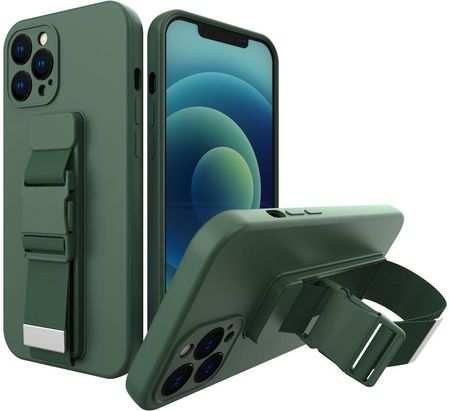 Hurtel Rope Case Żelowe Etui Ze Smyczą Łańcuszkiem Torebka Smycz iphone 12 Ciemnozielony 