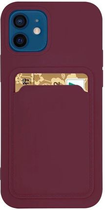 Hurtel Card Case Silikonowe Etui Portfel Z Kieszonką Na Kartę Dokumenty Do iphone 12 Pro Max Bordowy 