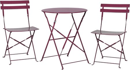 Beliani Metalowy zestaw mebli balkonowych burgundowy 2 krzesła stolik ogród taras Fiori