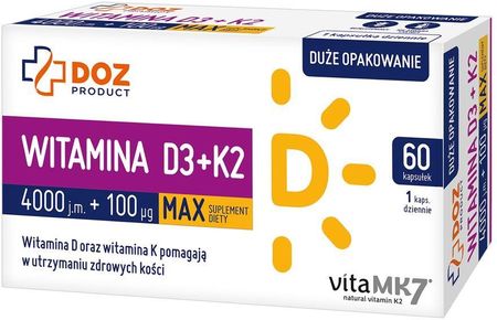 Doz PRODUCT Witamina D3+ K2 4000 j.m.+ 100 µg MAX 60 szt.