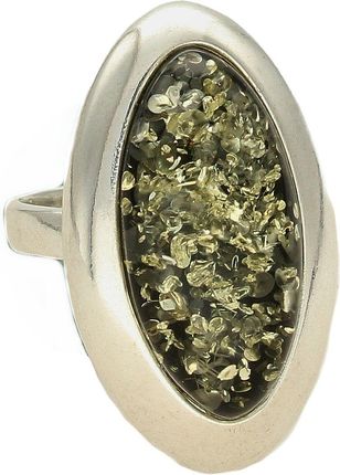 Diament Srebrny pierścionek z zielonym bursztynem DIAPRS4557925