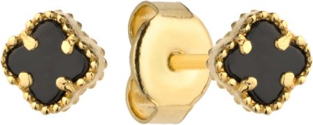 Diament Złote kolczyki przy uchu koniczynki z onyksem DIAKLC4407M585