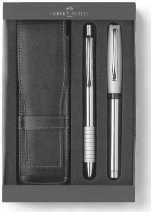 Faber Castell Zestaw Prezentowy Basic Metal Faber Castell: Pióro Wieczne + Długopis Etui Skórzane