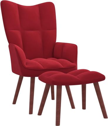 Fotel Z Podnóżkiem Winna Czerwień Obity Aksamitem 13452-328067
