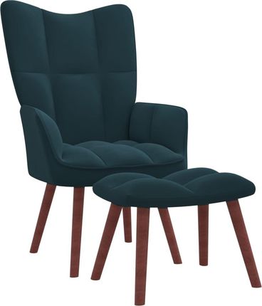Fotel Z Podnóżkiem Niebieski Obity Aksamitem 13452-328072
