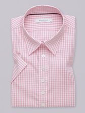 Biała bluzka w różową kratkę z krótkim rękawem - zdjęcie 1