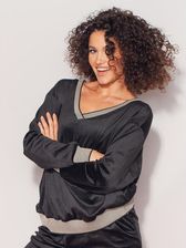 Zdjęcie Czarna bluzka welurowa z kontrastami i dekoltem - Knurów